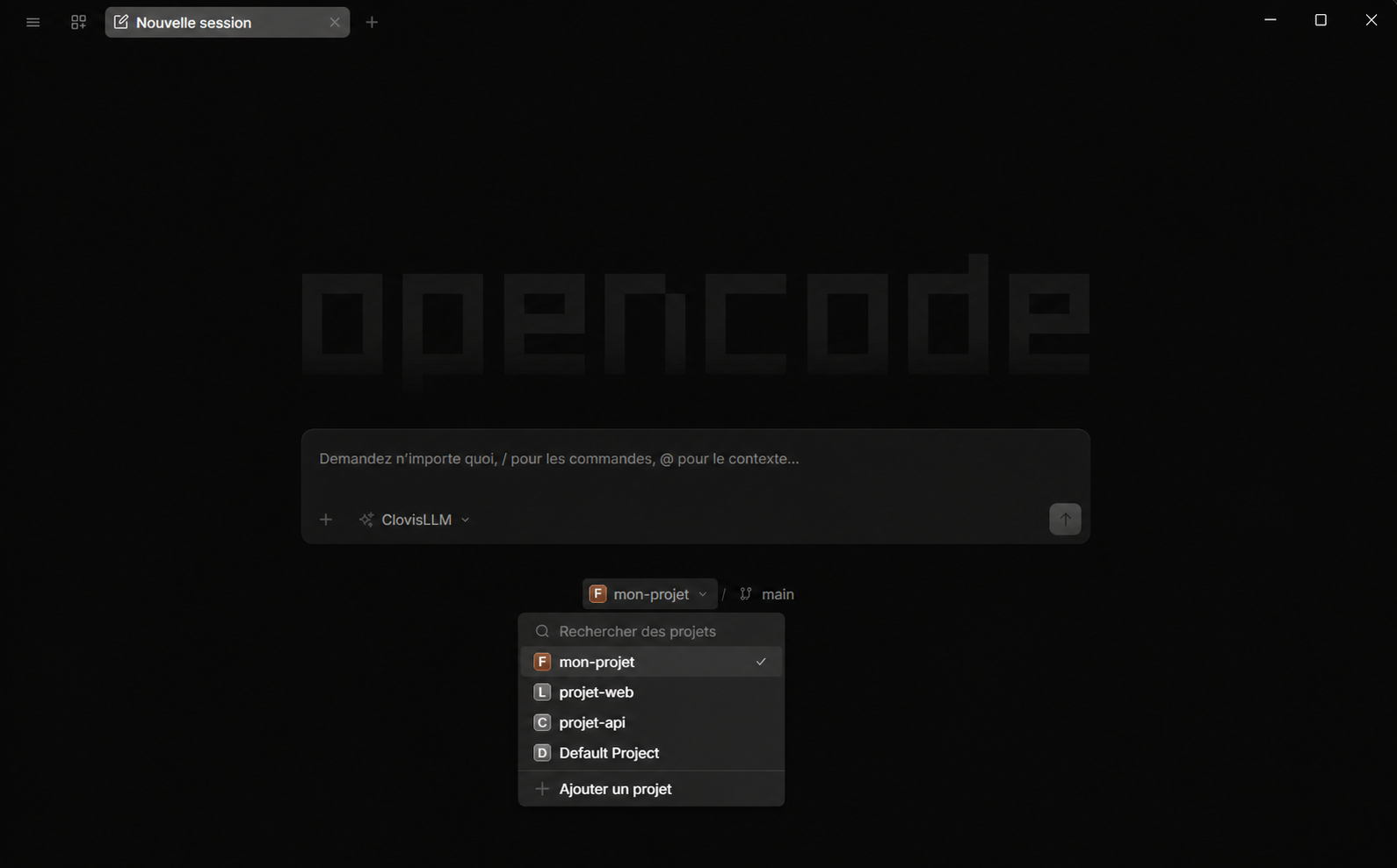Ajout d’un projet anonymisé dans OpenCode Desktop