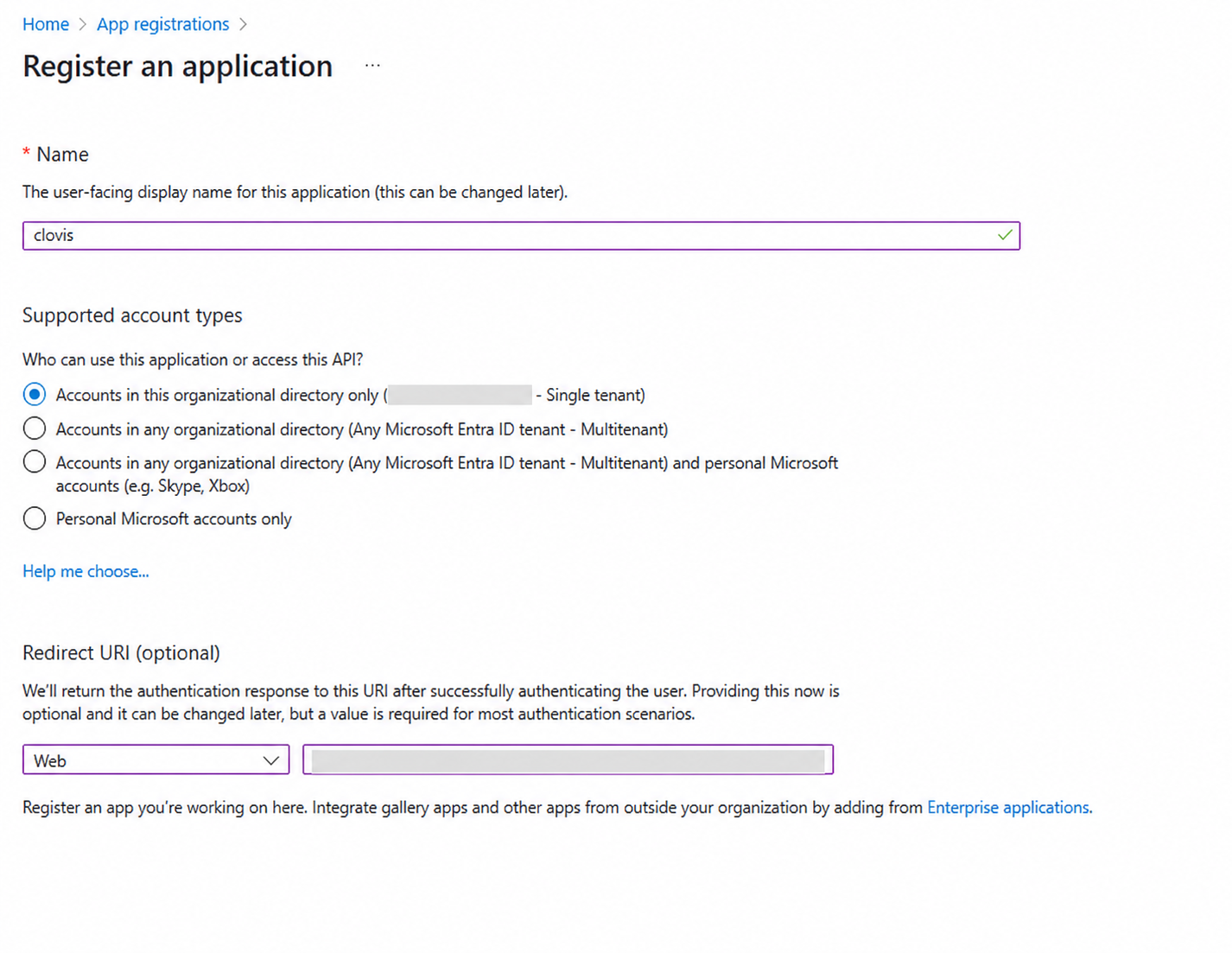Création d'une inscription d'application Web à locataire unique dans Microsoft Entra ID